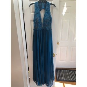 Teal full-length prom dress
